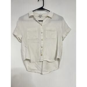 Madewell Small Breezewoven Beachside Shirttail Top LINEN Blend Button Down